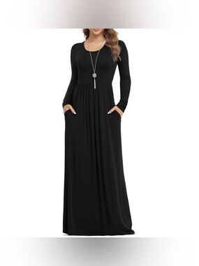 NWT VIISHOW Black Long Sleeve Pocket Maxi Dress in Size Medium